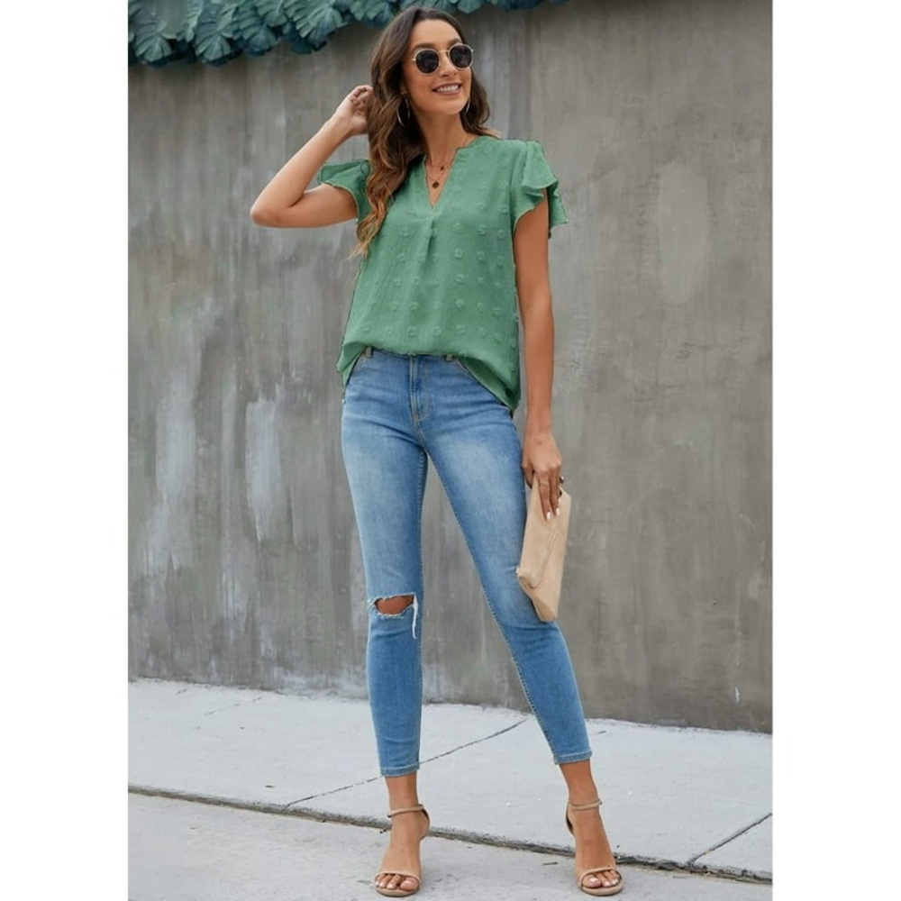 Fantaslook Blouses for Women Dressy V Neck Ruffle Sleeve Casual Flowy Shirts